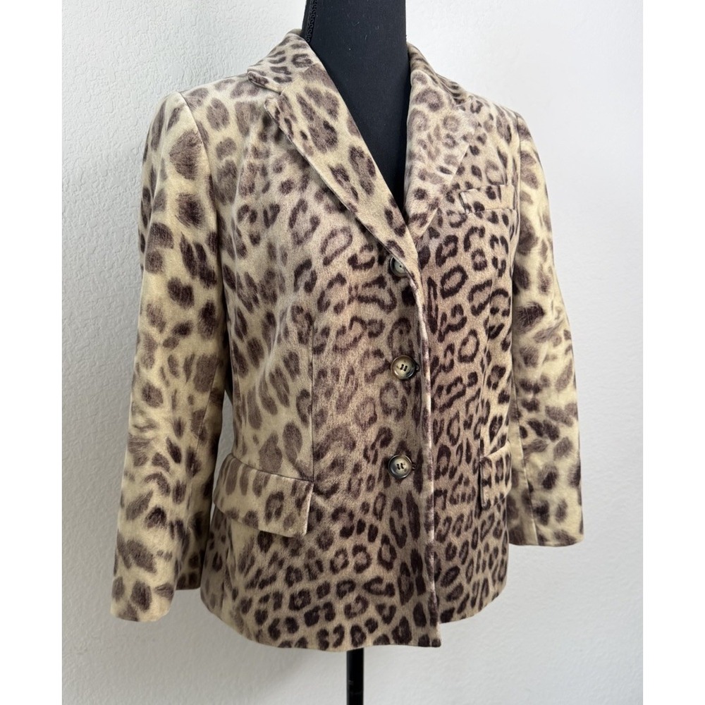 Talbots Velour Leopard Print Blazer Jacket Womens 12 Petite‎ Chic Glam Career